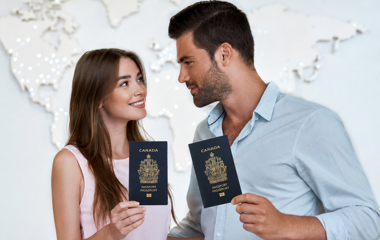 A couple holding their passports together