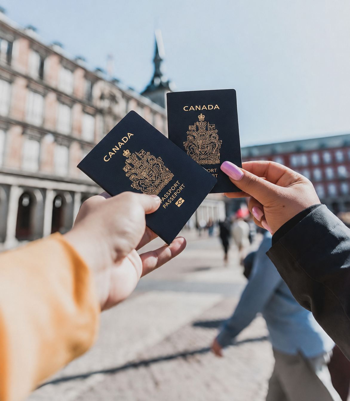 Hands holding travel documents together